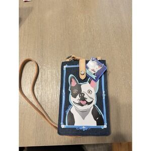 Brighton Buddy Denim Pouch NWT  5" By 8" Crossbody 2 pockets  French Bulldog